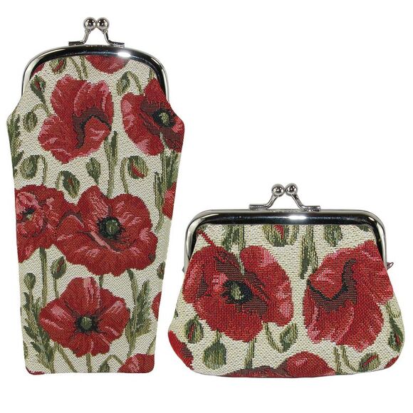CTM Women's Poppy Print Tapestry Glasses Case and Coin Purse Set - Picture 1 of 4